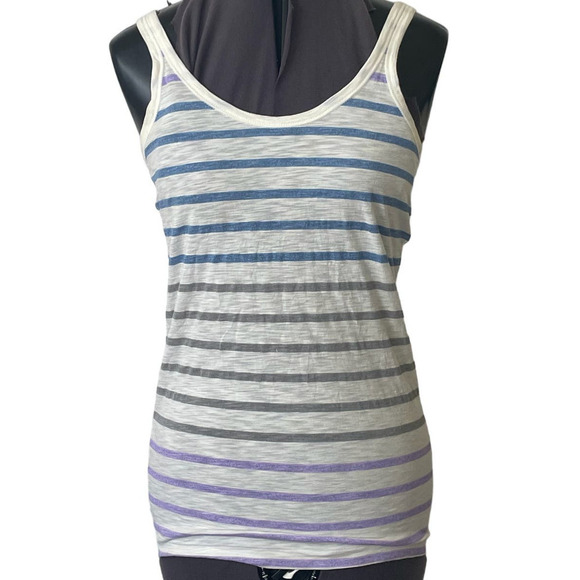 Banana Republic White Tank Top with Blue Purple and Gray Stripes • Size M 🔴 - Picture 1 of 4